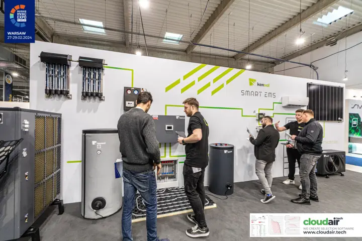 Kensol 'Smart EMS' wall with solar collectors, tanks and floor heating manifold