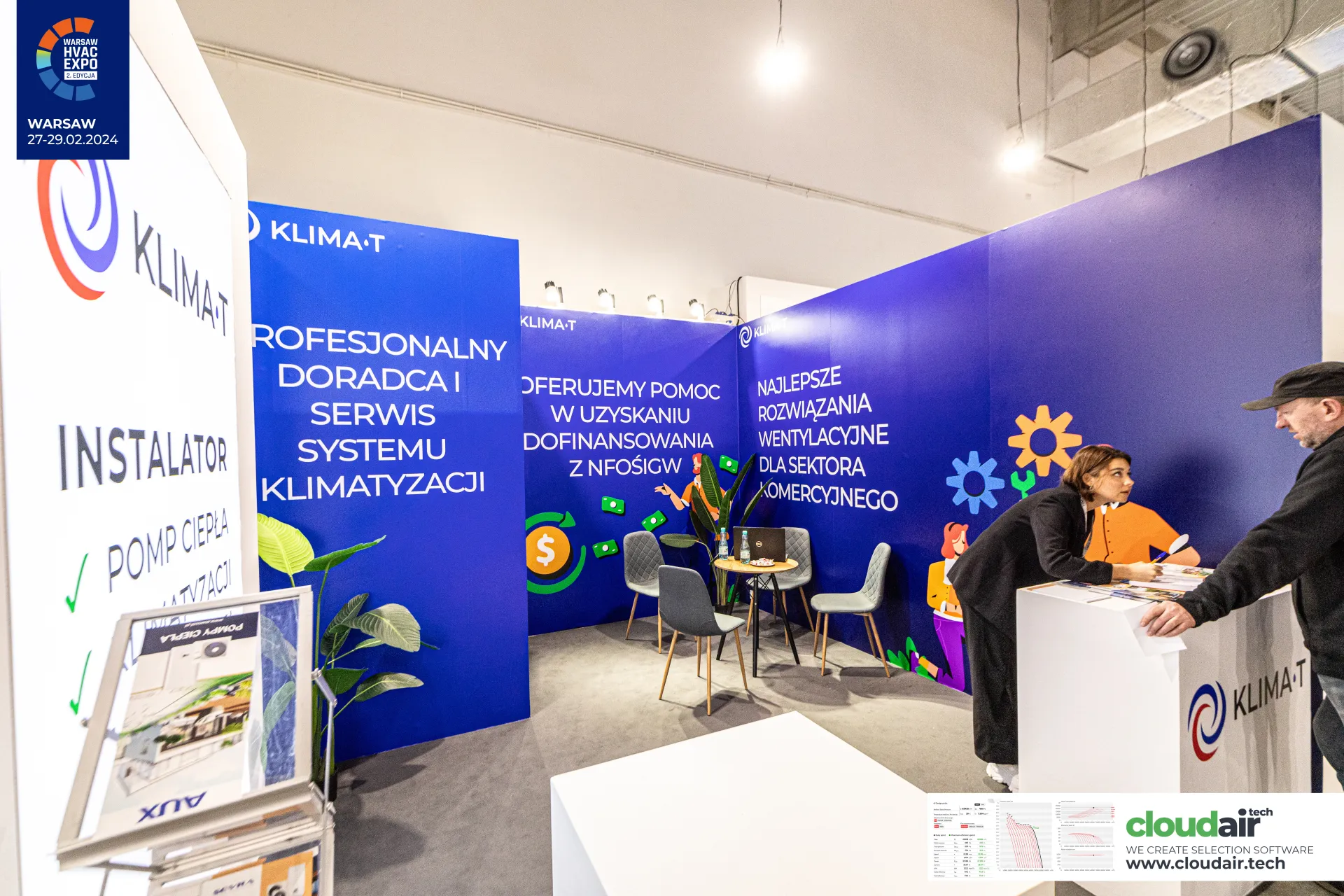 Klima-T stand offering air-conditioning service and heat pump installation at Warsaw HVAC Expo 2024
