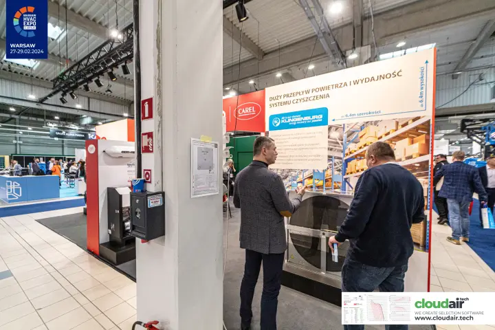 Klingenburg rotary heat exchanger display with large-airflow cleaning system panel at Warsaw HVAC Expo 2024