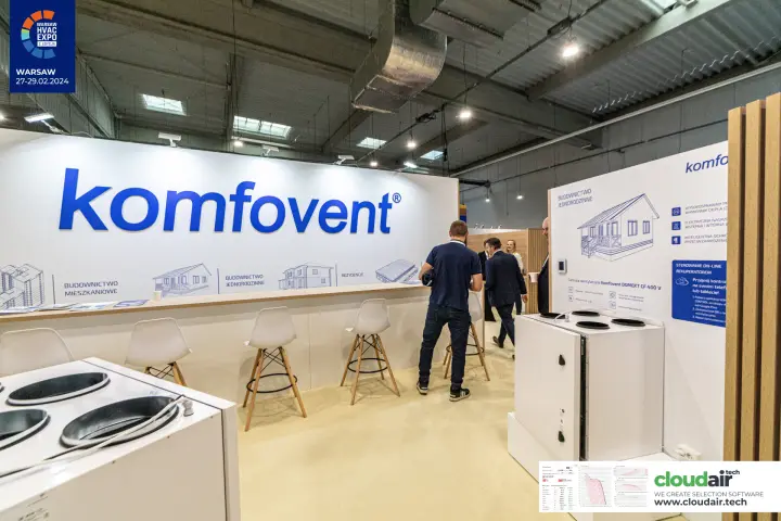 Komfovent DOMEKT CF 400 V unit in front of the logo wall