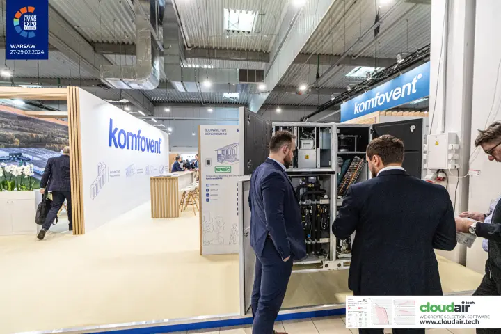 Komfovent KOMBI unit opened to show heat pump and ventilation internals