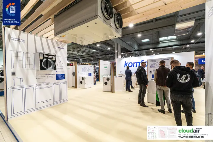Komfovent residential display with an opened DOMEKT R 200 V unit at Warsaw HVAC Expo 2024