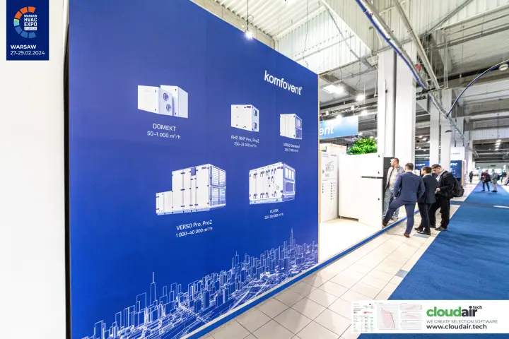 Komfovent wall graphic of DOMEKT, VERSO and KLASIK air handling units at Warsaw HVAC Expo 2024