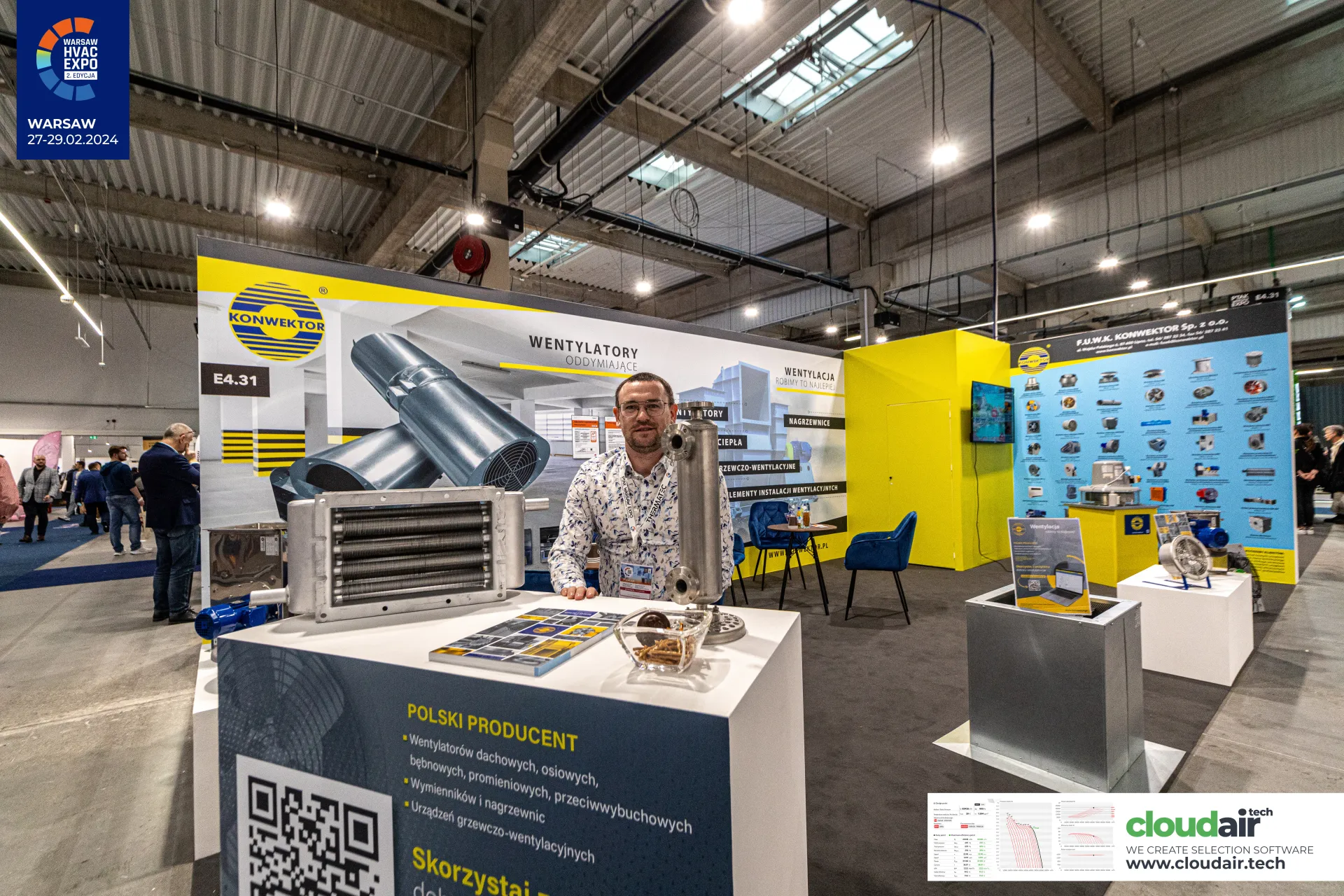 Konwektor stand E4.31 with a finned heat exchanger on the counter at Warsaw HVAC Expo 2024