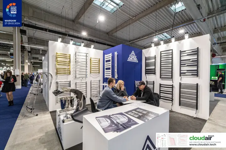 Laris stand with gold, chrome and black towel radiators at Warsaw HVAC Expo 2024