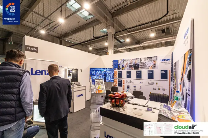 Lenze stand with drive demo case and automation wall graphics