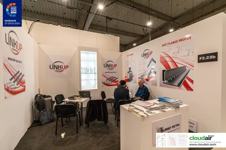 LinkUp by Klavuz Metal stand with duct flange profile posters at Warsaw HVAC Expo 2024