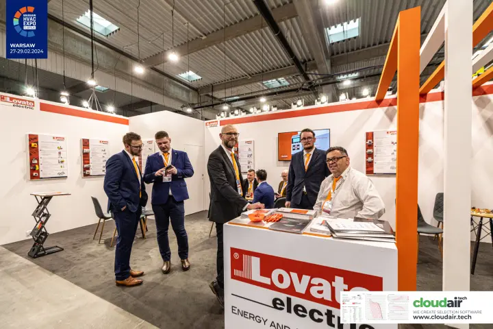 Lovato Electric counter with catalogues and wall-mounted product boards