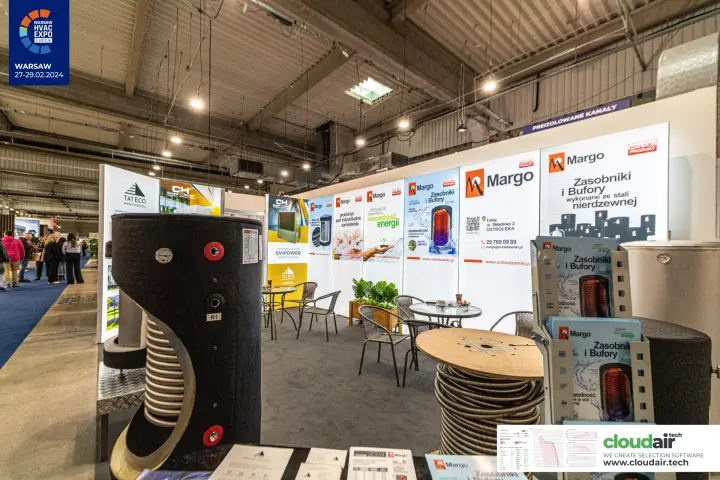 Margo storage tank with cut-away jacket and stainless pipe reel at Warsaw HVAC Expo 2024