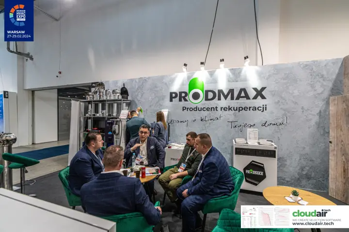 Meeting area at the Prodmax stand under the Producent rekuperacji sign at Warsaw HVAC Expo 2024