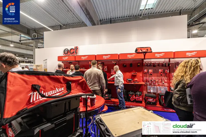 Milwaukee tool walls on the ECT Technik stand at Warsaw HVAC Expo 2024