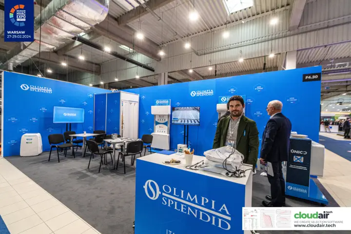 Olimpia Splendid stand with Bi2 units and the Unico air conditioner display at Warsaw HVAC Expo 2024