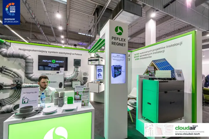 Peflex Reqnet stand with REQNET heat recovery units and ducting display at Warsaw HVAC Expo 2024