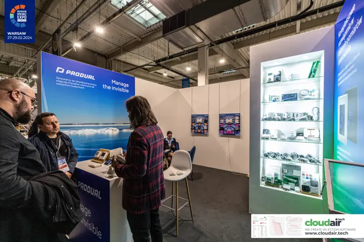 Produal 'Manage the invisible' wall and lit sensor display cabinet at Warsaw HVAC Expo 2024