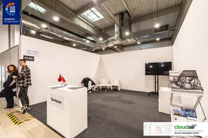 Pront stand with refrigerant gas cylinder catalogues and lounge seating at Warsaw HVAC Expo 2024