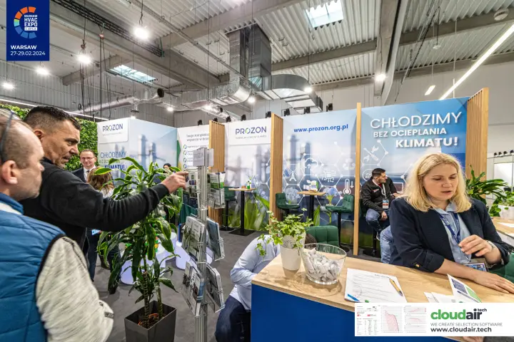 Prozon foundation stand with "Chłodzimy bez ocieplania klimatu!" slogan at Warsaw HVAC Expo 2024