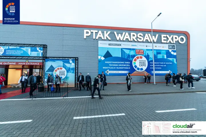 Ptak Warsaw Expo facade with the 27-29 February Warsaw HVAC Expo banner