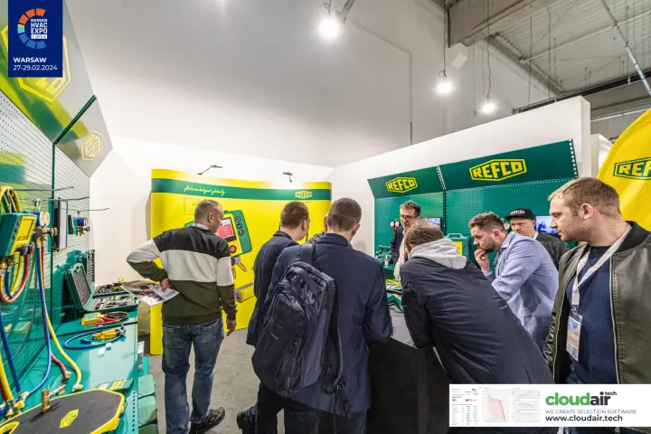 Refco tool wall with manifold gauges, charging hoses and tool cases at Warsaw HVAC Expo 2024