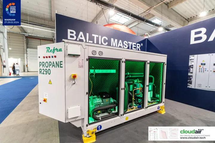 Refra propane R290 refrigeration unit with glazed doors on the Baltic Master stand at Warsaw HVAC Expo 2024