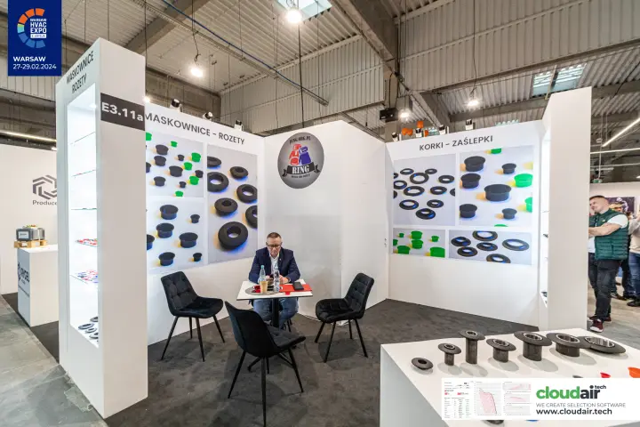 Ring stand showing rosettes, cover caps and plugs at Warsaw HVAC Expo 2024