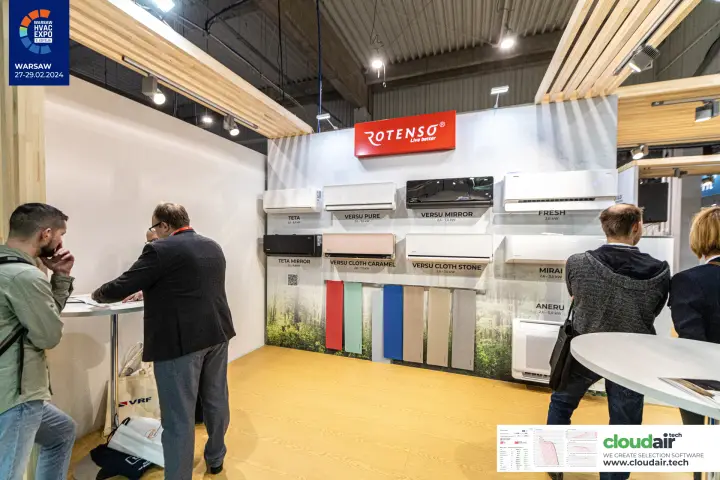 Rotenso wall of split air conditioners in several colour finishes at Warsaw HVAC Expo 2024