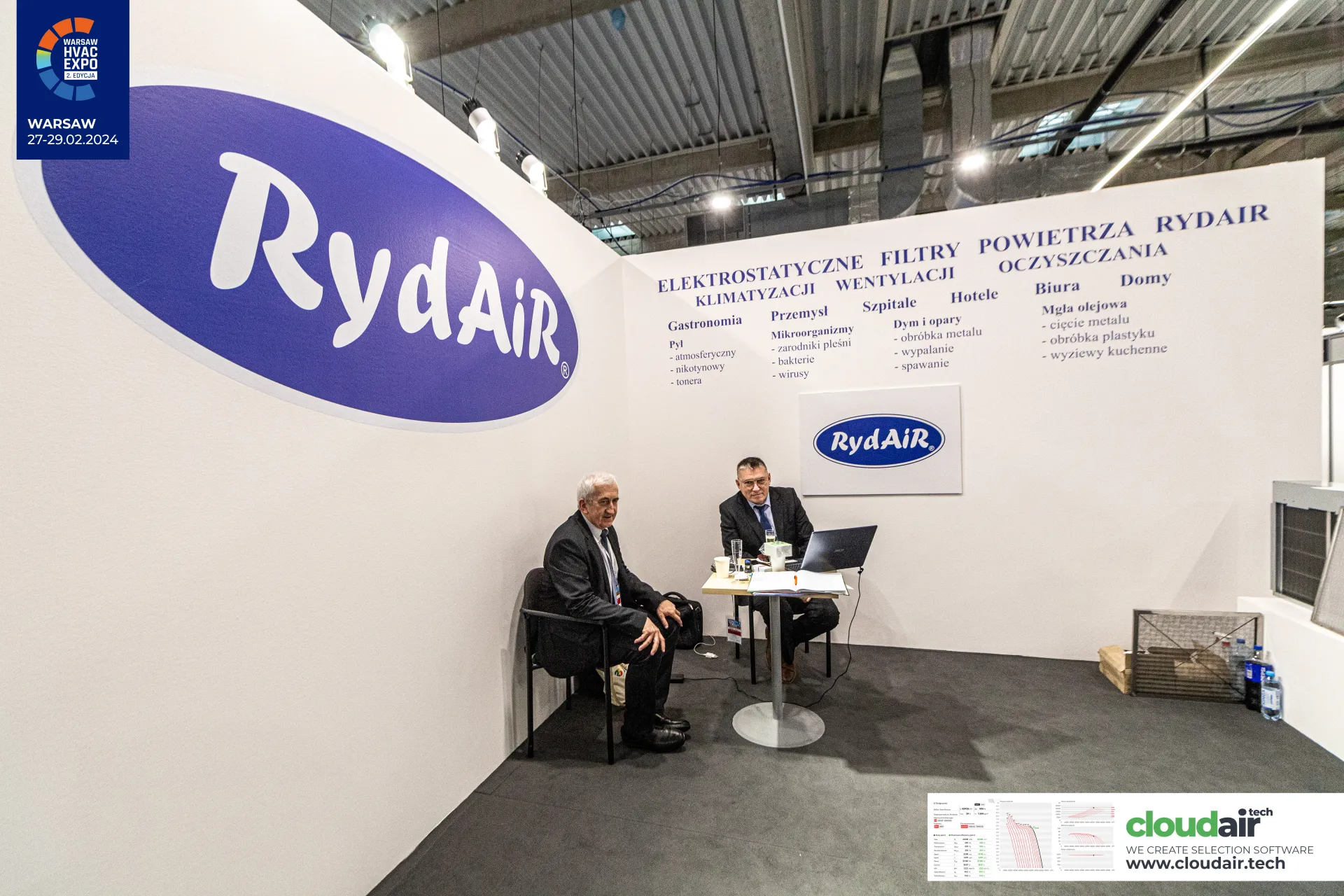 RydAir stand with electrostatic air filter signage and a filter cassette at Warsaw HVAC Expo 2024