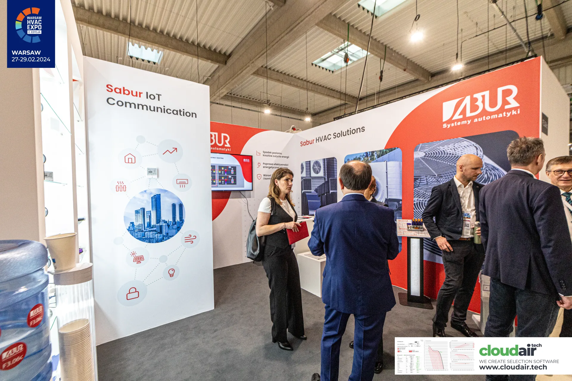Sabur 'IoT Communication' panel and red 'HVAC Solutions' wall at F3.06c at Warsaw HVAC Expo 2024