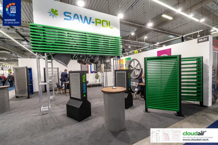 SAW-Pol louvre displays and branded columns under the green canopy