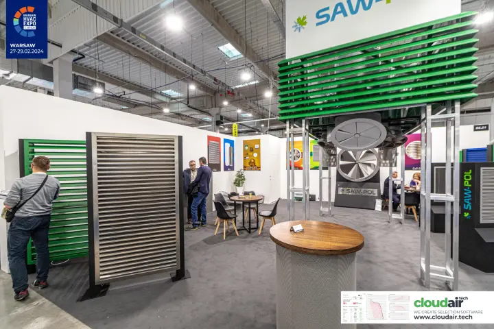 SAW-Pol stand with green louvre canopy and circular bladed ventilator at Warsaw HVAC Expo 2024