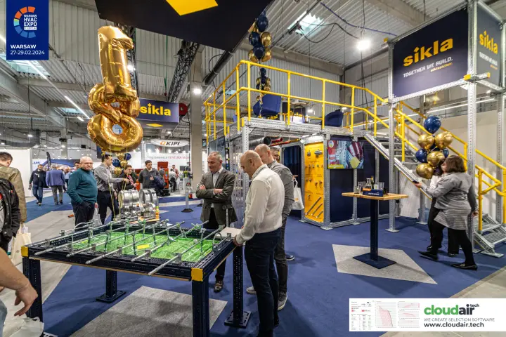 Sikla double-deck stand built from steel framing with a foosball table at Warsaw HVAC Expo 2024