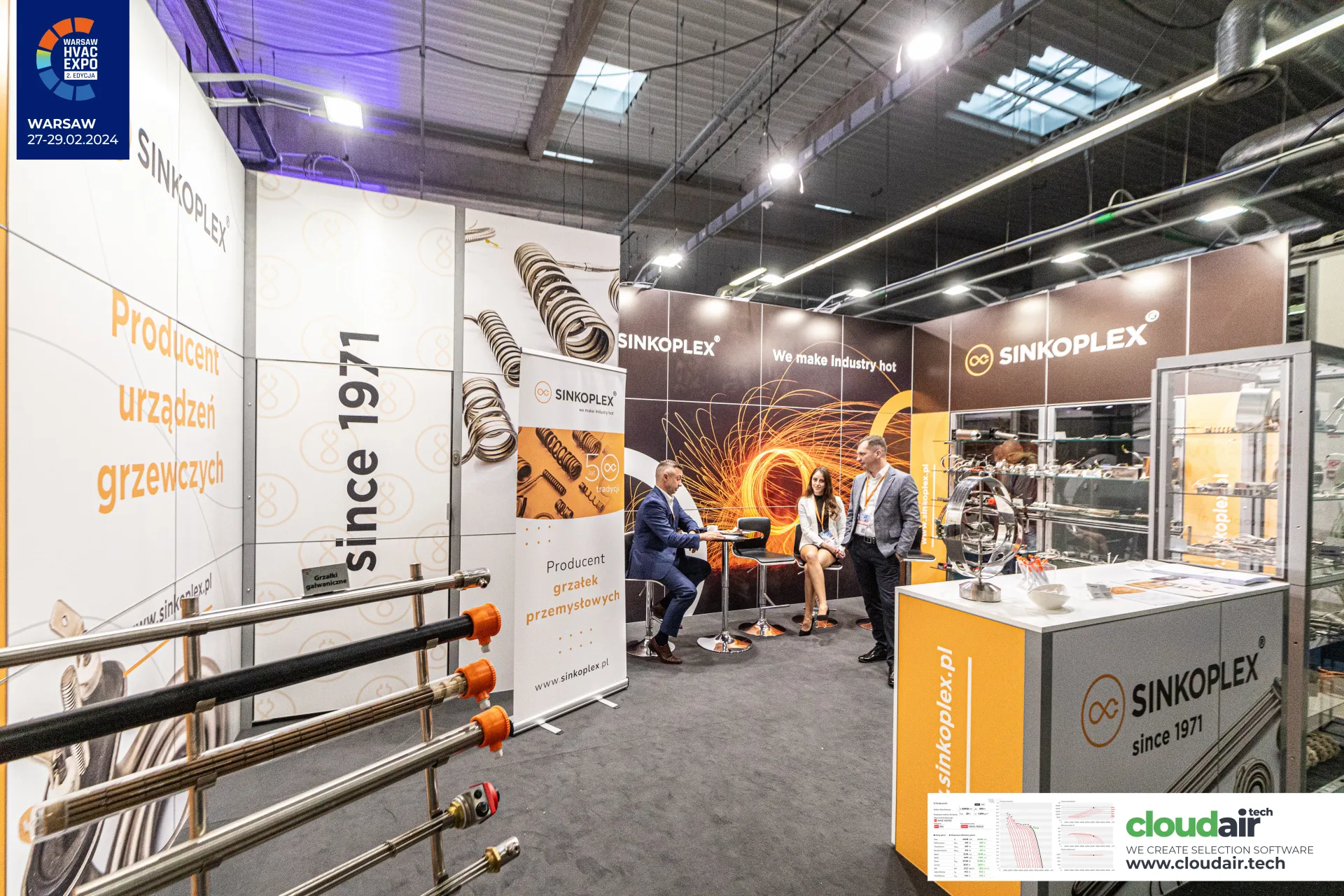 Sinkoplex immersion heaters and 'We make industry hot' back wall at Warsaw HVAC Expo 2024