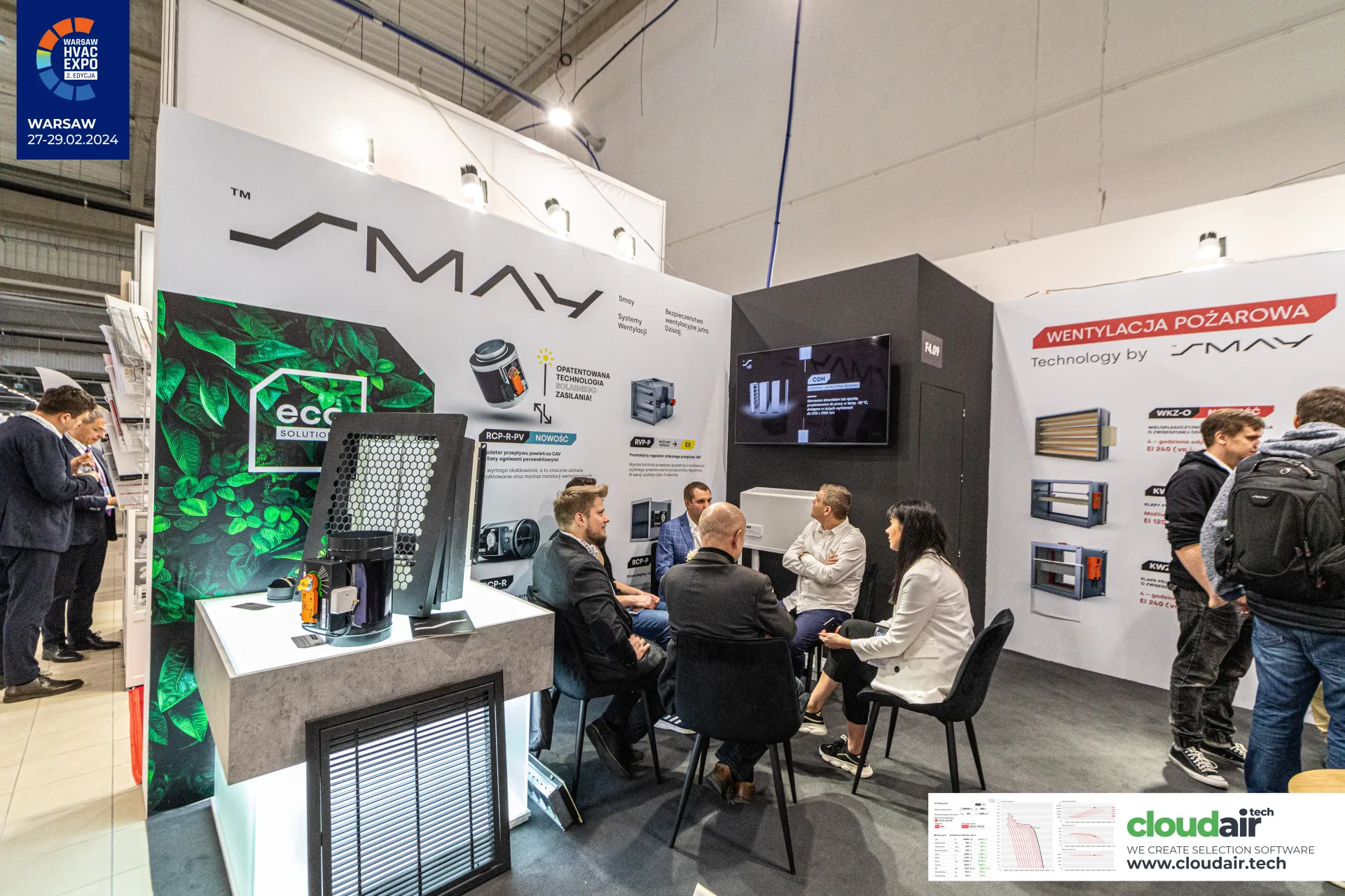 Smay fire damper samples on the 'Wentylacja Pożarowa' wall at Warsaw HVAC Expo 2024