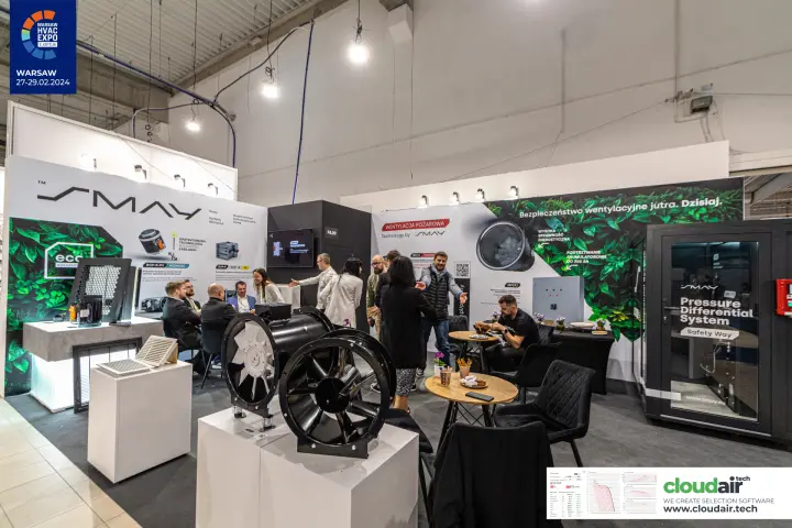 Smay fire ventilation stand with axial fans and a pressure differential booth at Warsaw HVAC Expo 2024