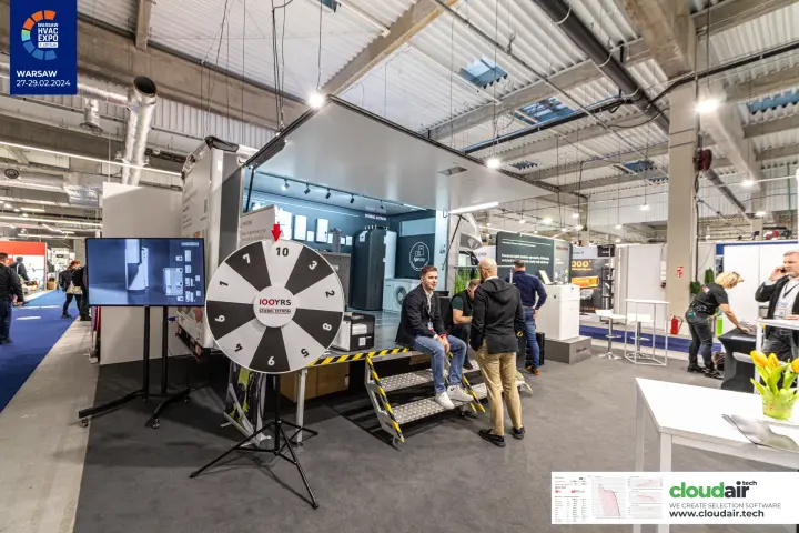 Stiebel Eltron mobile showroom truck with a 100 years prize wheel at Warsaw HVAC Expo 2024