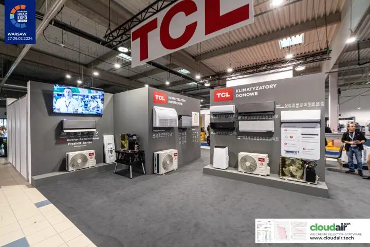 TCL stand with domestic and commercial air conditioner walls at Warsaw HVAC Expo 2024