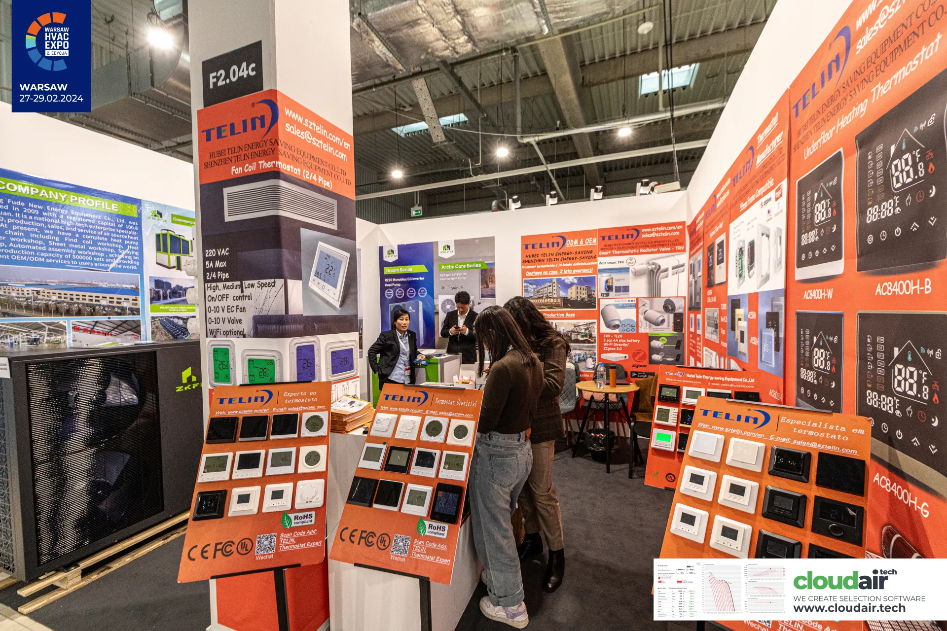 Telin stand F2.04c with fan coil and underfloor heating thermostats at Warsaw HVAC Expo 2024