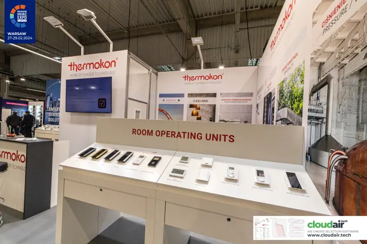 Thermokon 'ROOM OPERATING UNITS' table with NOVOS and JOY controllers at Warsaw HVAC Expo 2024