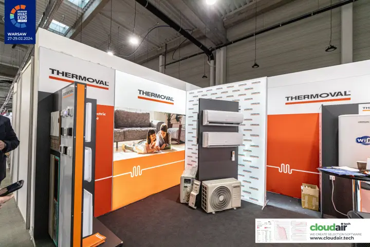 Thermoval split air conditioner display with indoor and outdoor units at Warsaw HVAC Expo 2024
