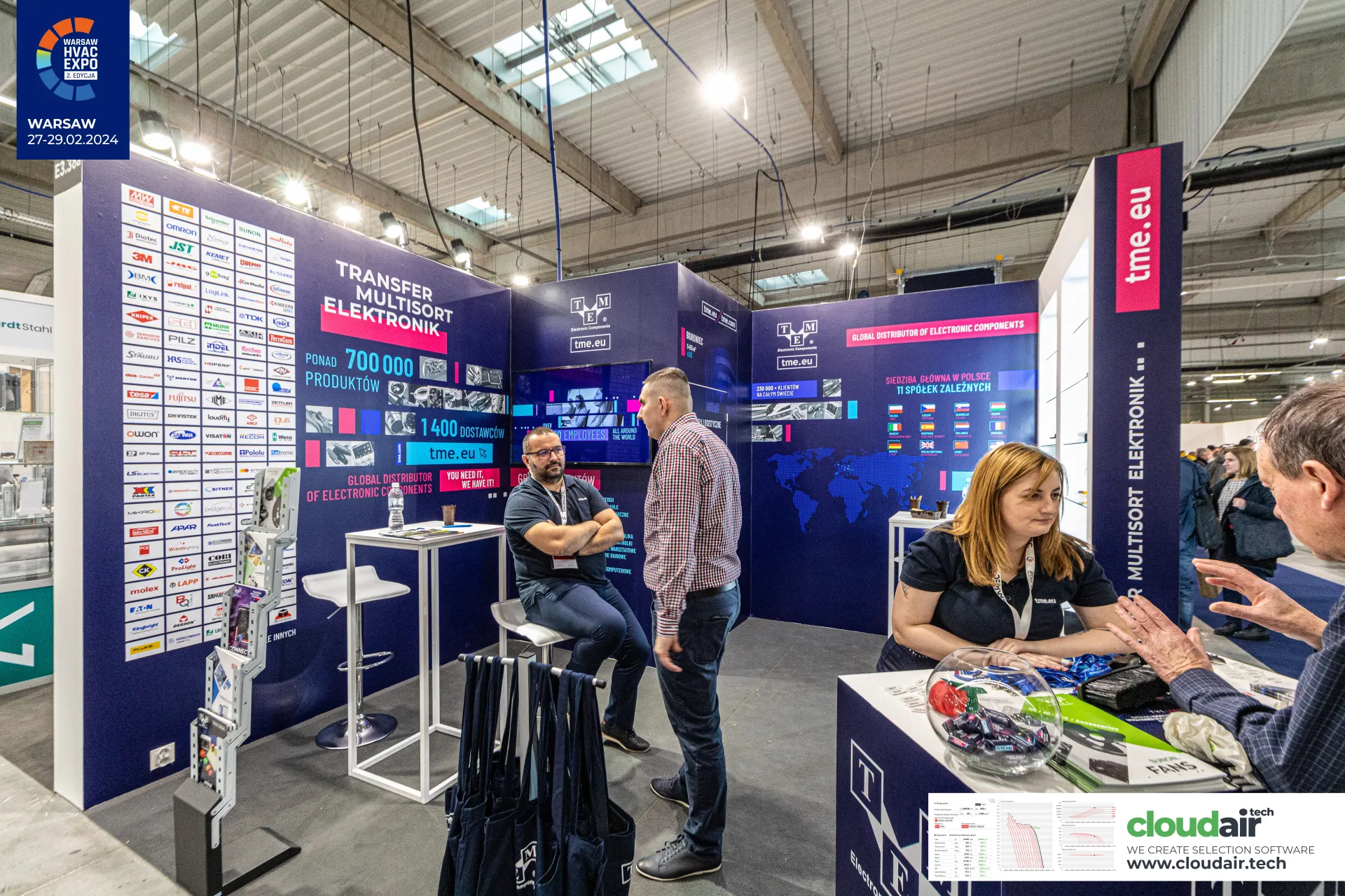 TME stand with supplier logo wall and world map of subsidiaries at Warsaw HVAC Expo 2024