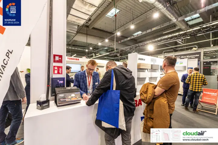 Toshiba counter with Haori and Daiseikai air conditioner displays at Warsaw HVAC Expo 2024