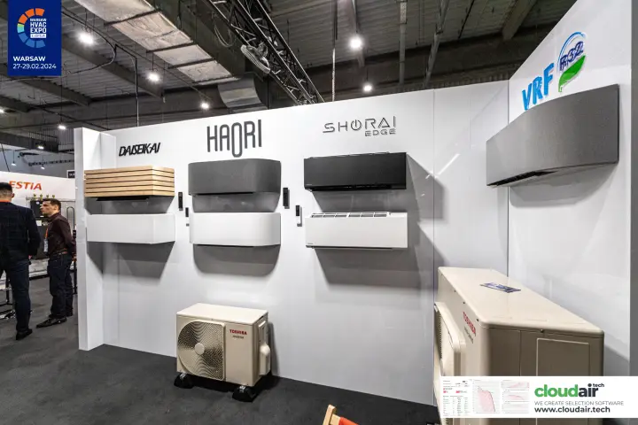 Toshiba Daiseikai, Haori and Shorai Edge units and a VRF R32 wall unit at Warsaw HVAC Expo 2024
