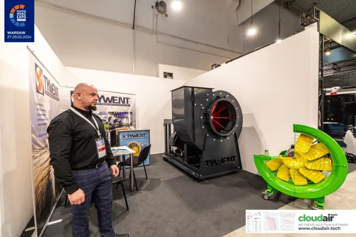 Tywent stand with a large centrifugal fan and green axial fan