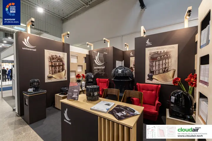 Uniwersal counter with chimney fan and "NOWOŚĆ 2024" Ora leaflet at Warsaw HVAC Expo 2024