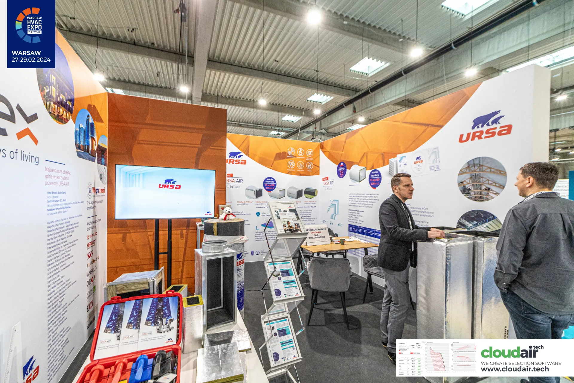 URSA stand presenting URSA AIR duct samples and a tool case at Warsaw HVAC Expo 2024