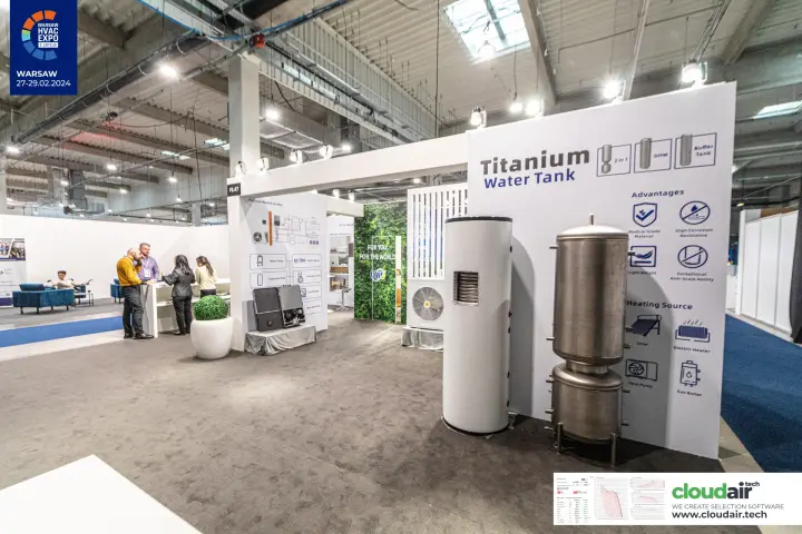 UWO stand with Titanium Water Tank cylinders for DHW and buffer use at Warsaw HVAC Expo 2024