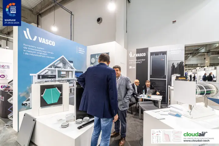 Vasco stand with an opened heat recovery unit and round air valves