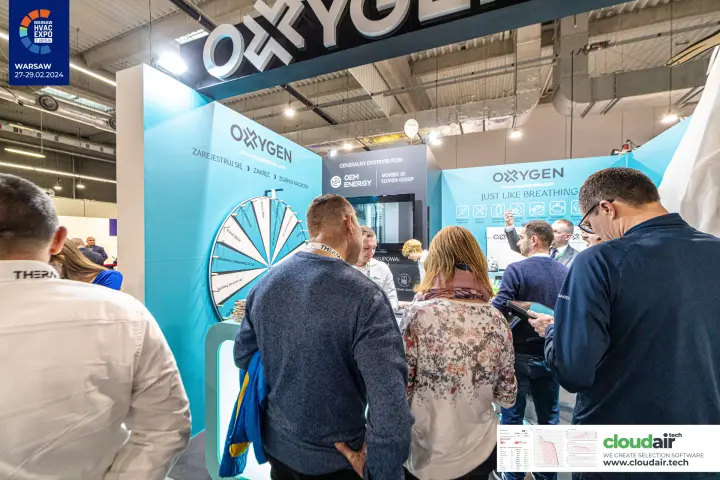 Visitors crowd the Oxygen stand around its prize wheel at Warsaw HVAC Expo 2024