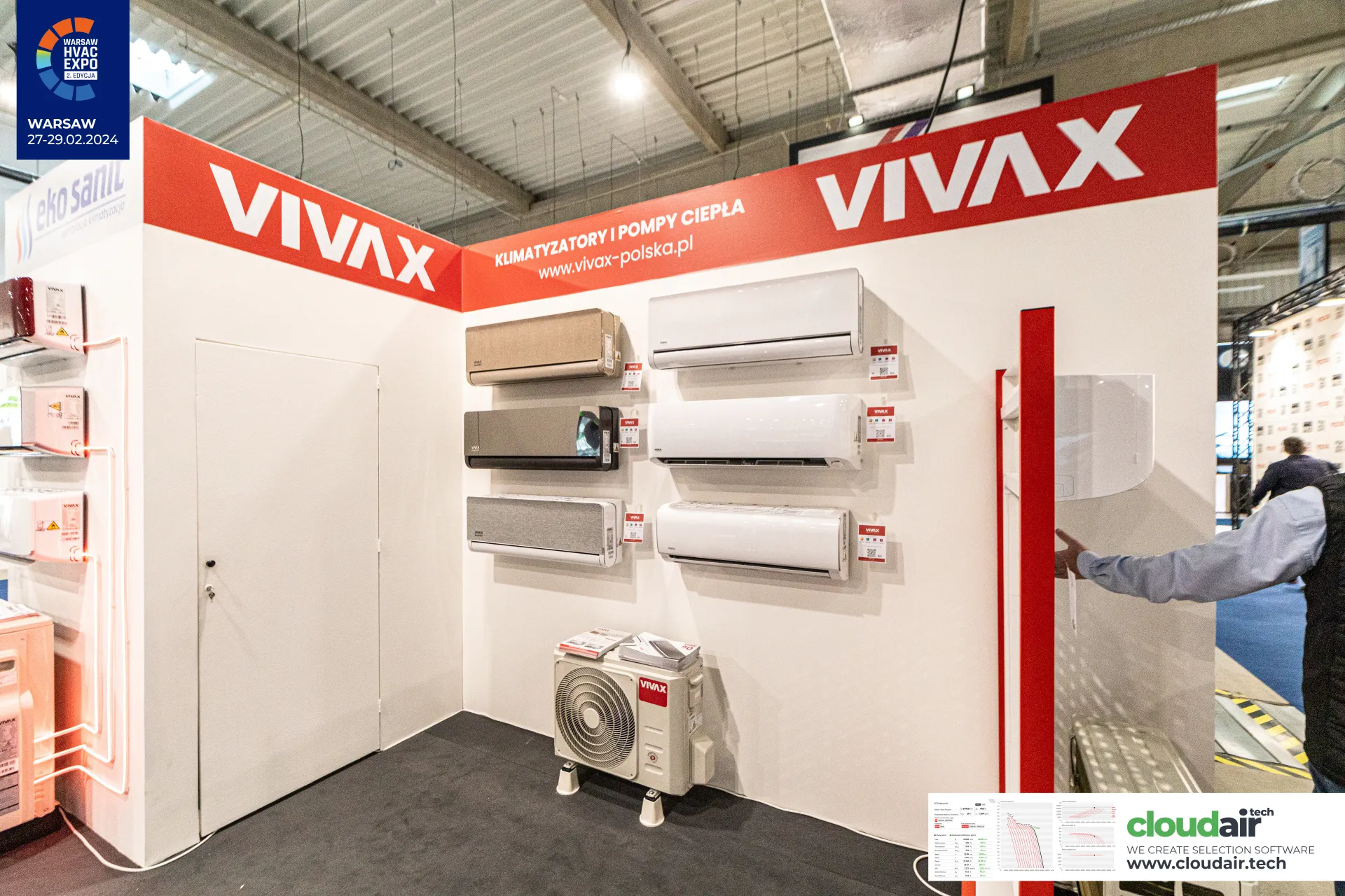Vivax wall of split air conditioners in white, gold, grey and graphite at Warsaw HVAC Expo 2024
