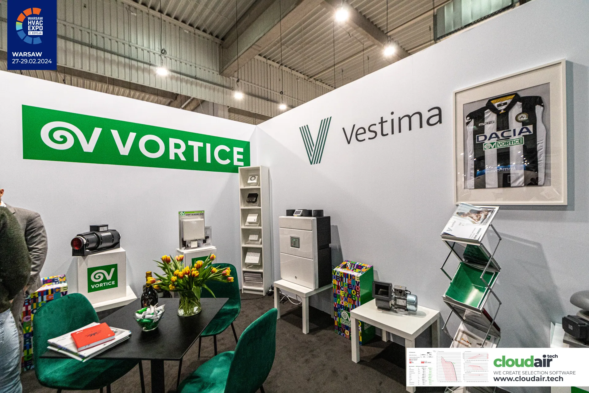 Vortice and Vestima stand with inline fan and ventilation units at Warsaw HVAC Expo 2024