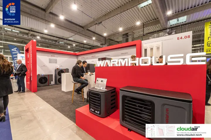 Warmhouse heat pump units on a red plinth at stand E4.08